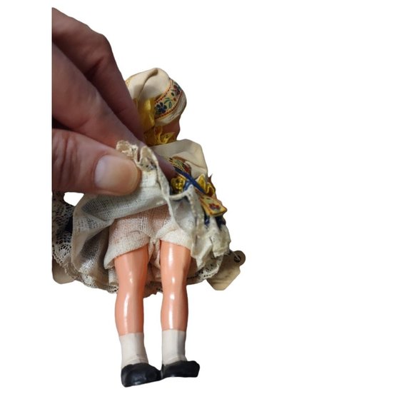 2 Vintage Creepy 1965 Czechoslovakia Hard Plastic Dolls Eyes Close Lace Dresses - Picture 7 of 7